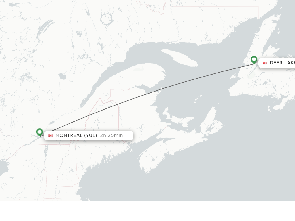 Flights from Deer Lake to Montreal route map