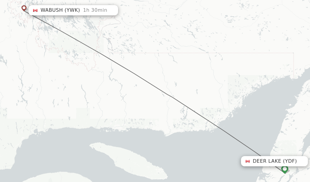 Flights from Deer Lake to Wabush route map