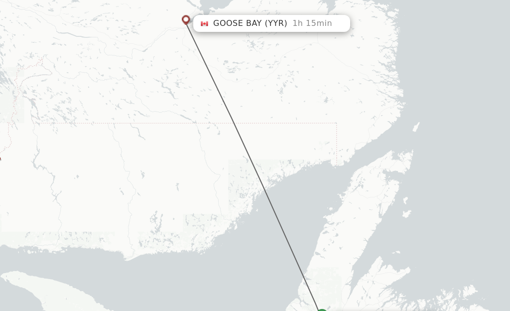 Flights from Deer Lake to Goose Bay route map