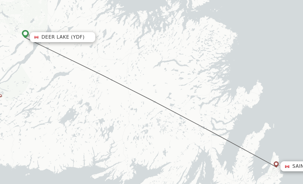 Flights from Deer Lake to St. John's route map