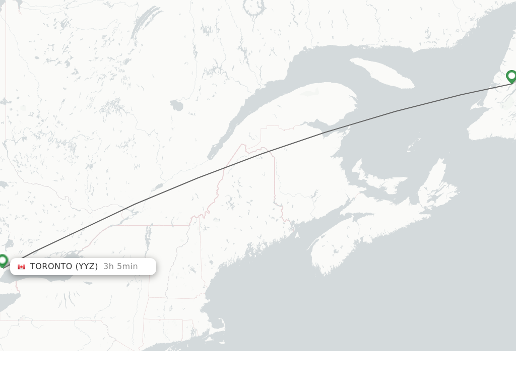 Flights from Deer Lake to Toronto route map