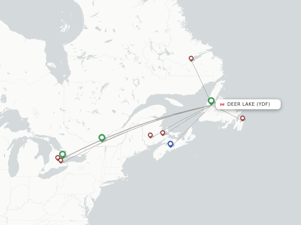 Flights from Deer Lake to Wabush route map