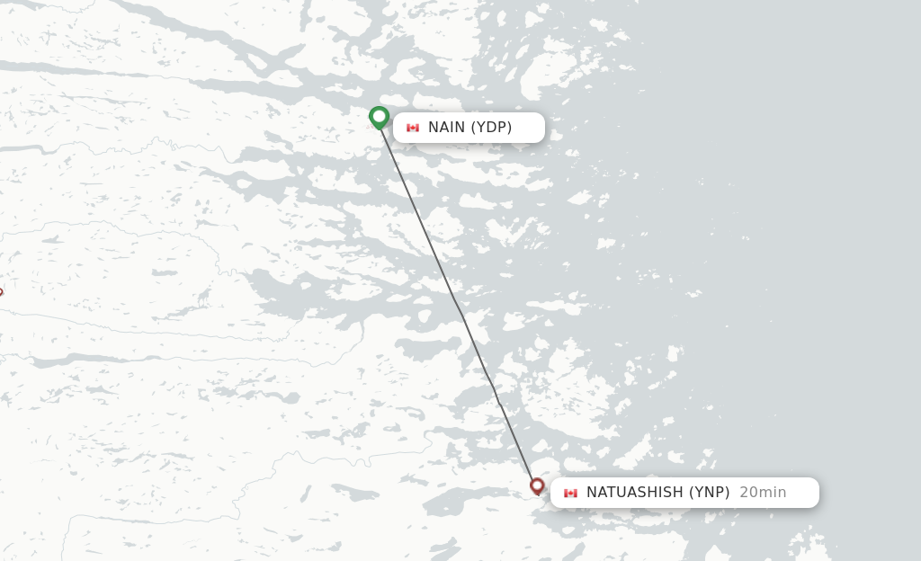 Flights from Nain to Natuashish route map