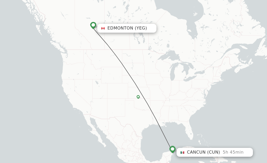 Flights from Edmonton to Cancun route map