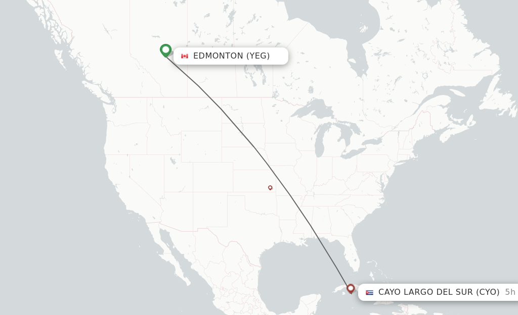Flights from Edmonton to Cayo Largo Del Sur route map