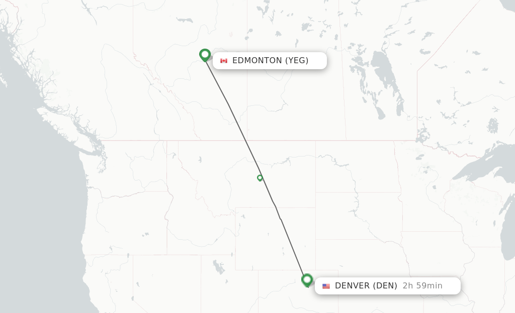 Flights from Edmonton to Denver route map