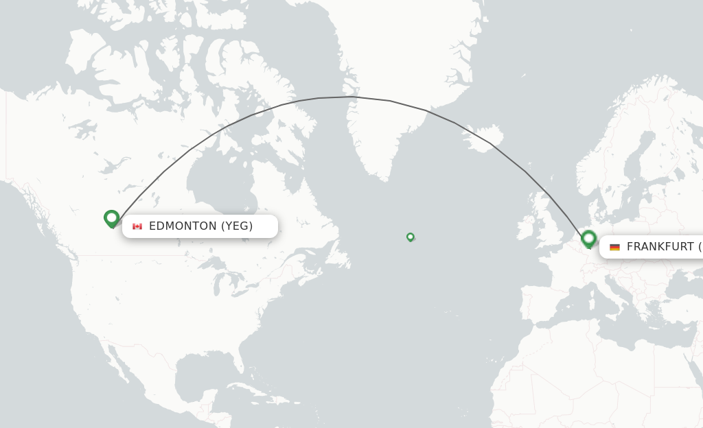 Flights from Edmonton to Frankfurt route map