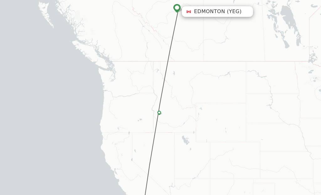 Flights from Edmonton to Los Angeles route map
