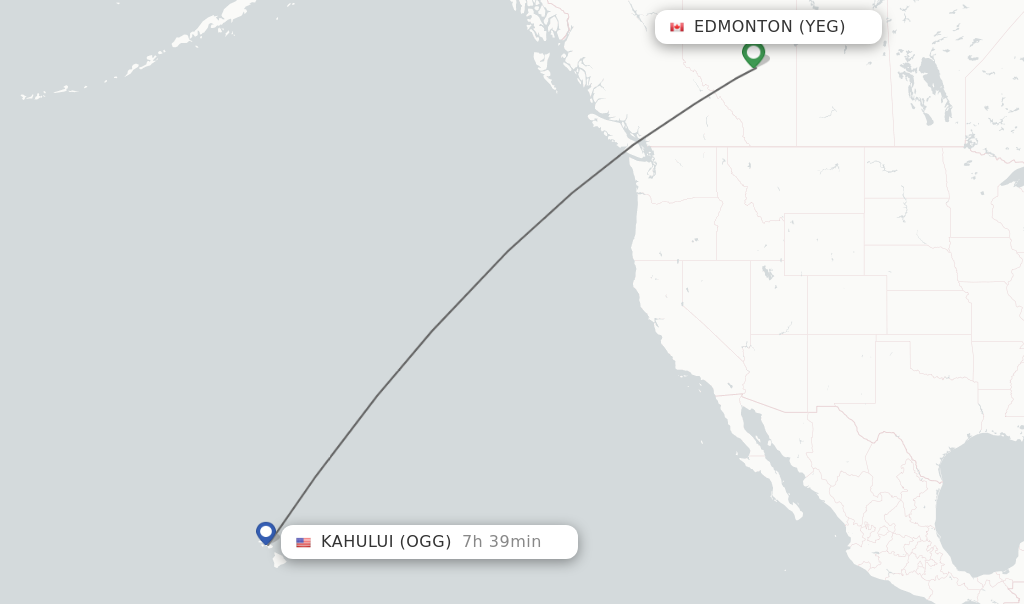 Flights from Edmonton to Kahului route map