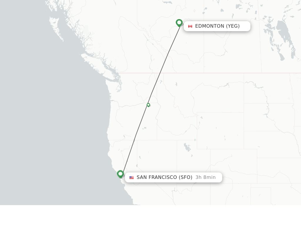 Flights from Edmonton to San Francisco route map