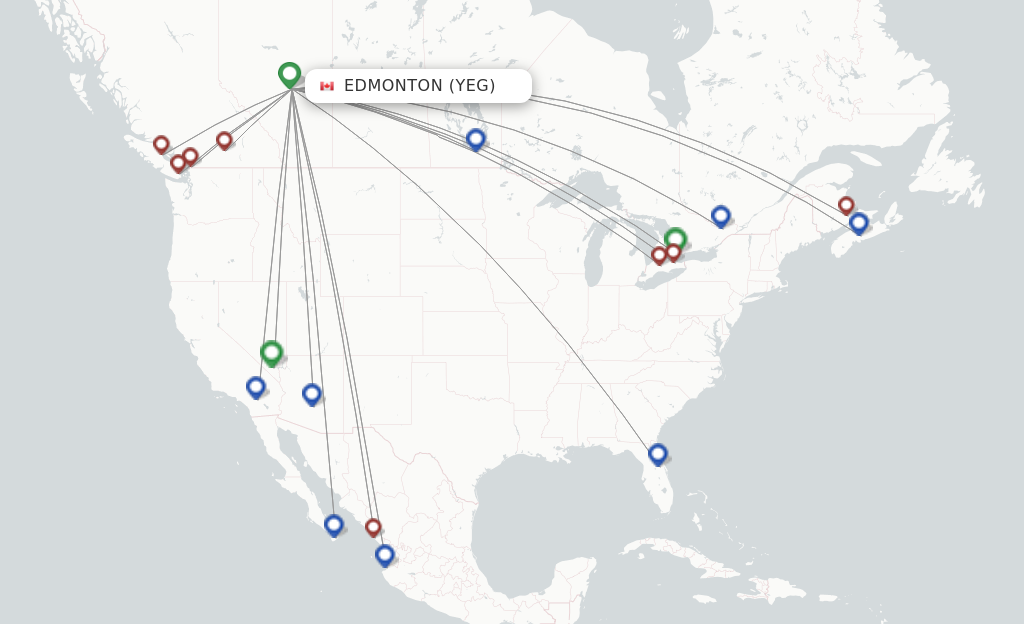 Route map with flights from Edmonton with Swoop