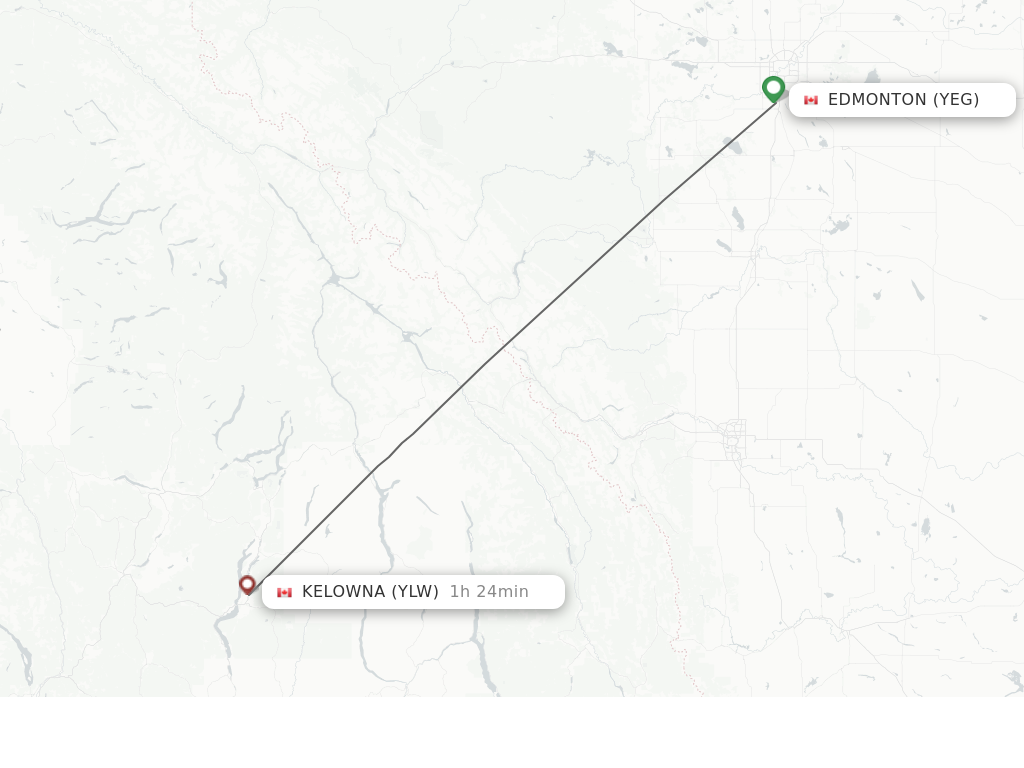 Flights from Edmonton to Kelowna route map