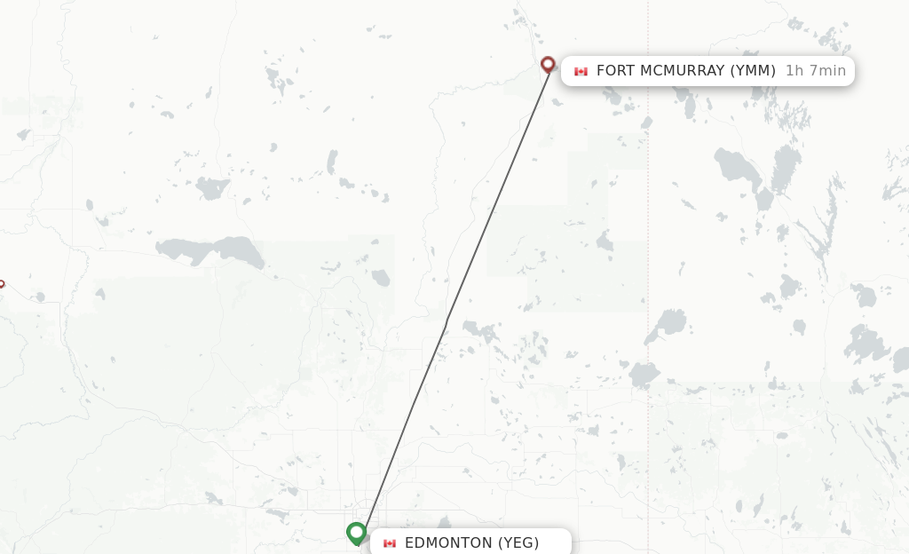 Flights from Edmonton to Fort McMurray route map