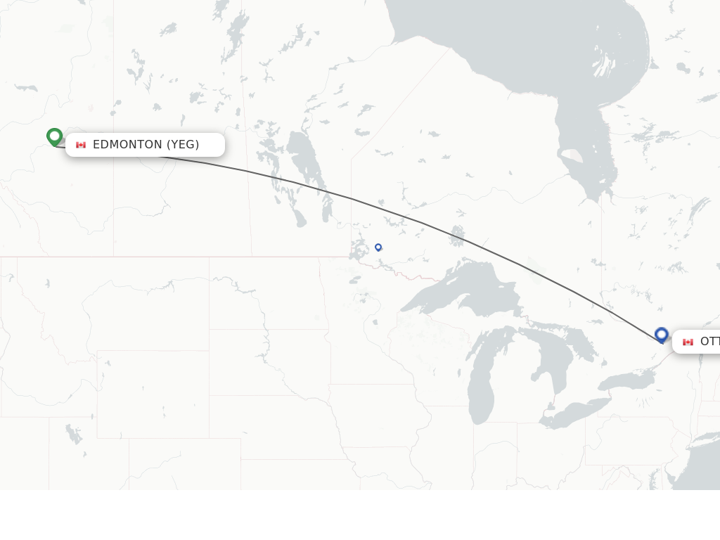Flights from Edmonton to Ottawa route map