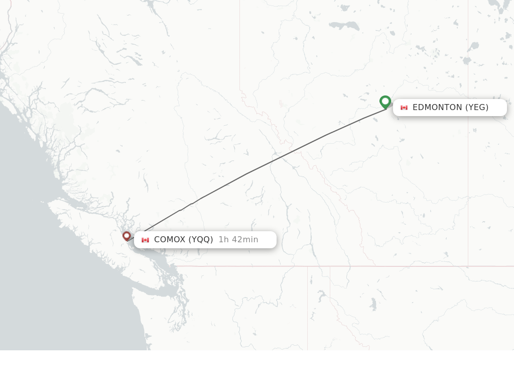 Flights from Edmonton to Comox route map