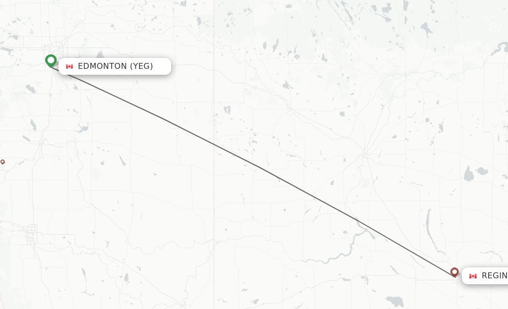 Flights from Edmonton to Regina route map