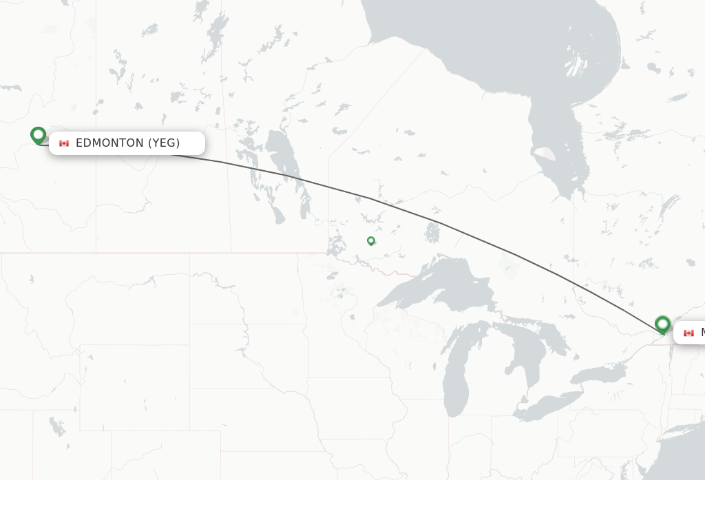 Flights from Edmonton to Montreal route map