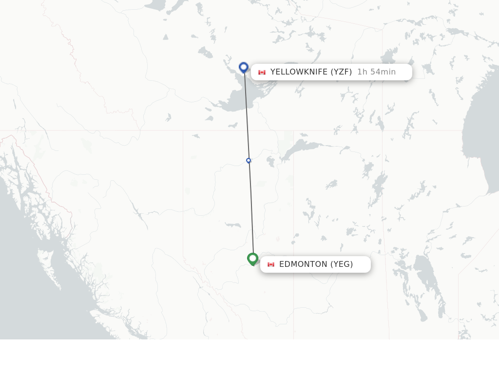 Flights from Edmonton to Yellowknife route map