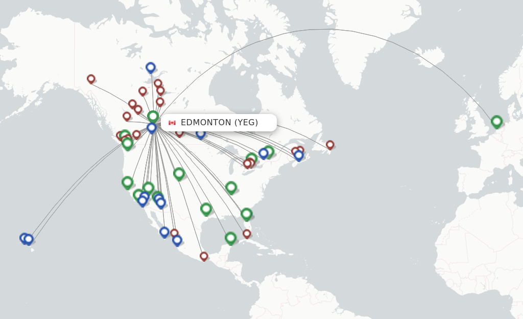 Flights from Edmonton to Minneapolis route map