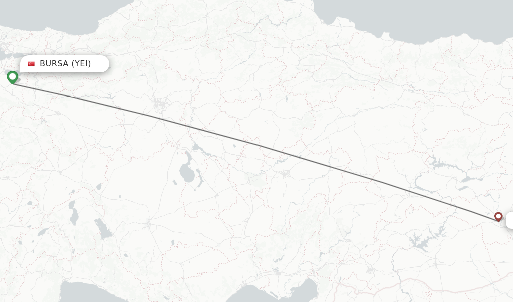 Flights from Bursa to Diyarbakir route map