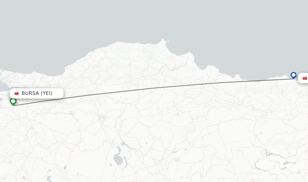 Flights from Bursa to Trabzon route map