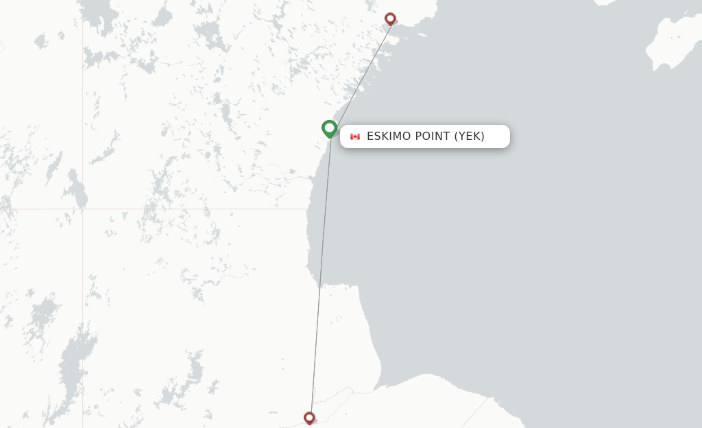 Route map with flights from Arviat with Calm Air International