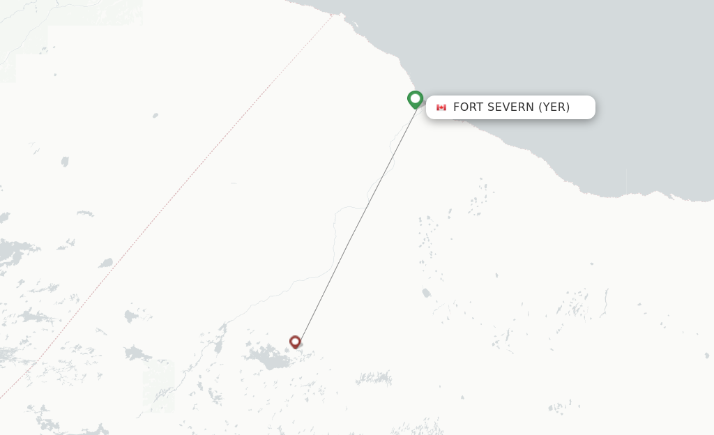 Route map with flights from Fort Severn with Wasaya Airways