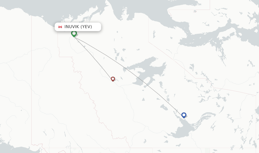 Route map with flights from Inuvik with Canadian North