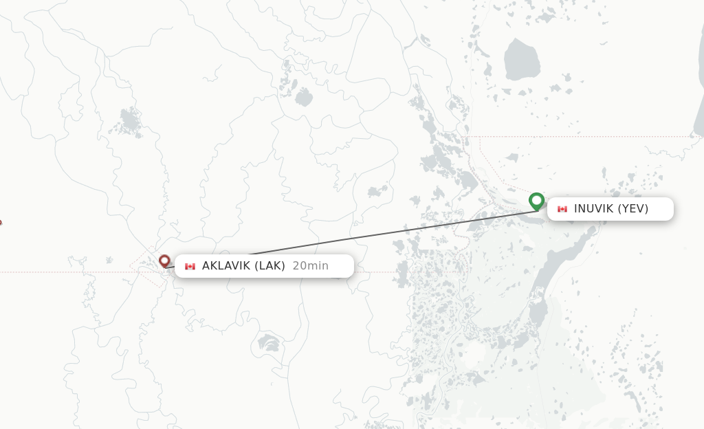 Flights from Inuvik to Aklavik route map