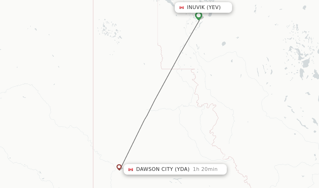 Flights from Inuvik to Dawson City route map