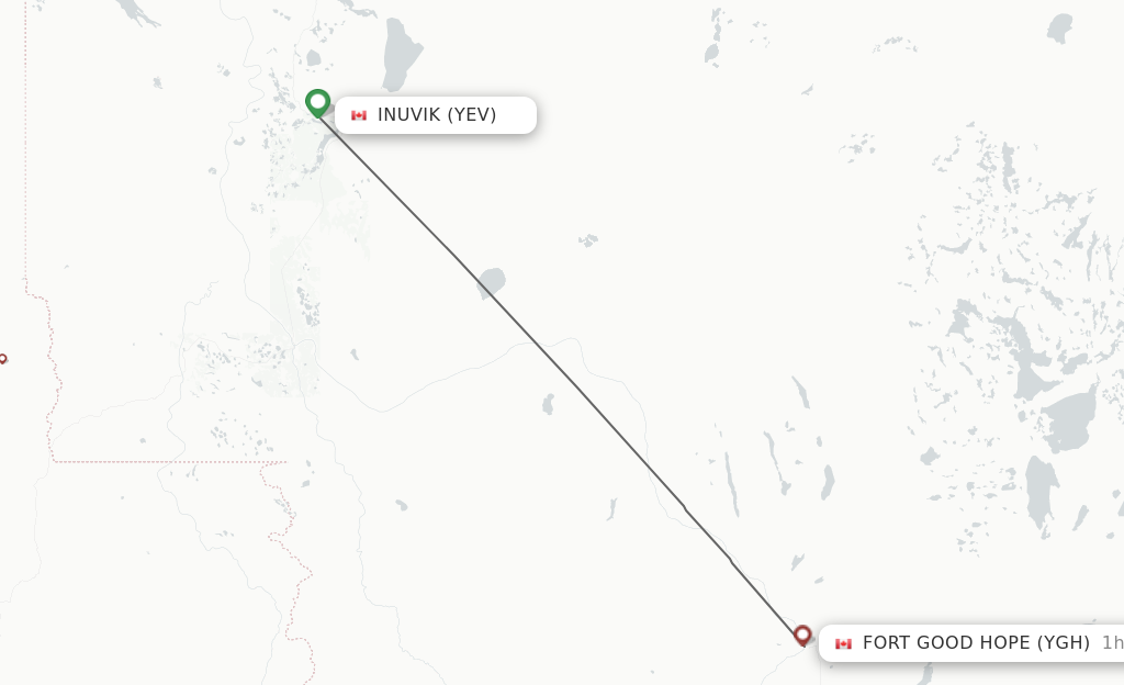 Flights from Fort Good Hope to Inuvik route map