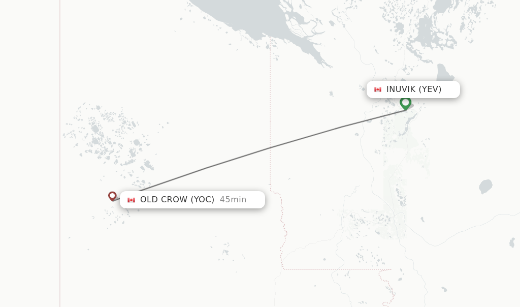 Flights from Inuvik to Old Crow route map