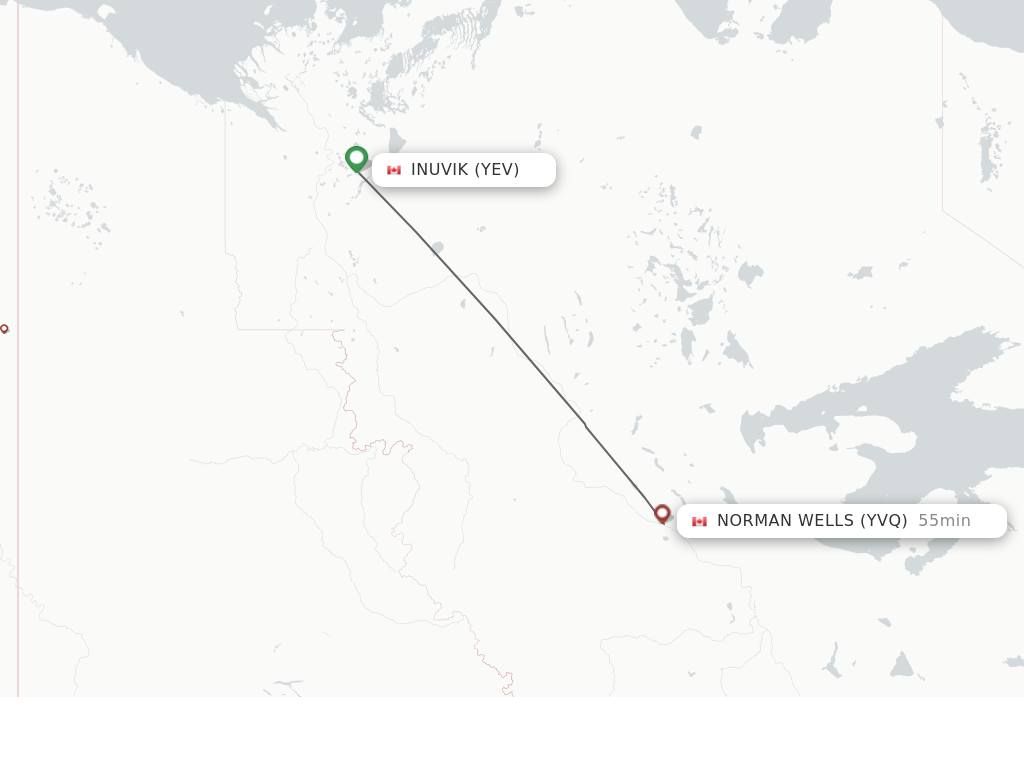 Flights from Inuvik to Norman Wells route map