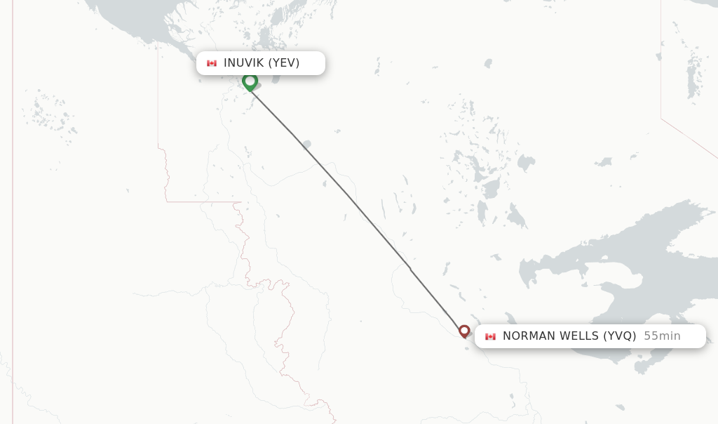 Flights from Inuvik to Norman Wells route map