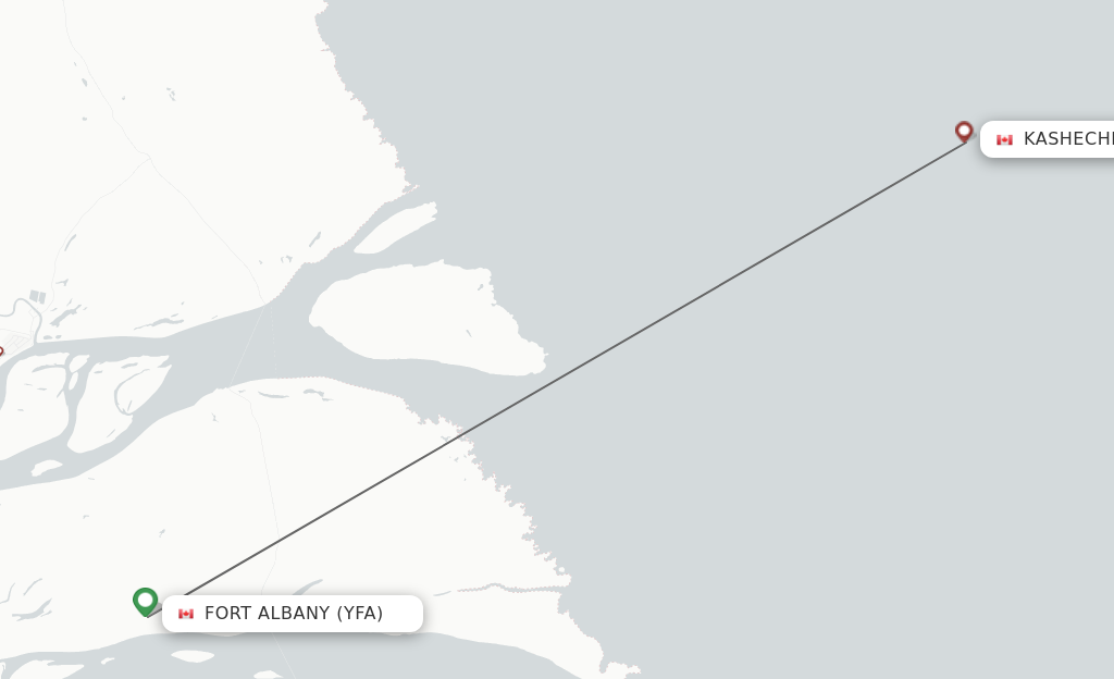 Flights from Fort Albany to Kaschechewan route map