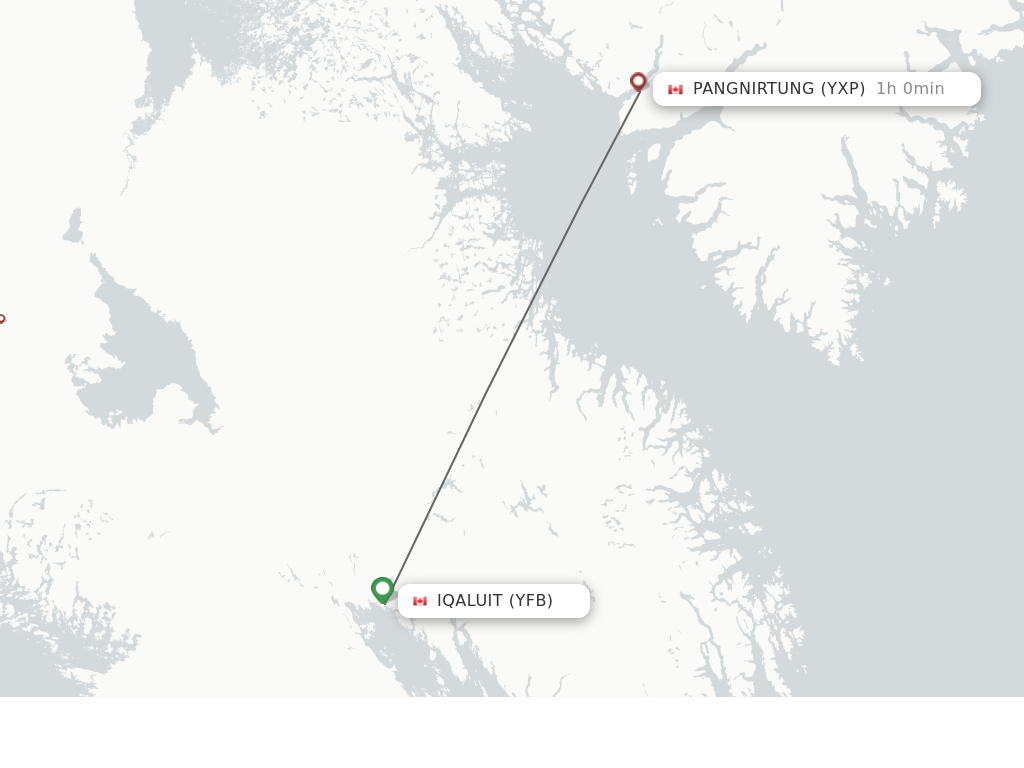 Flights from Iqaluit to Pangnirtung route map