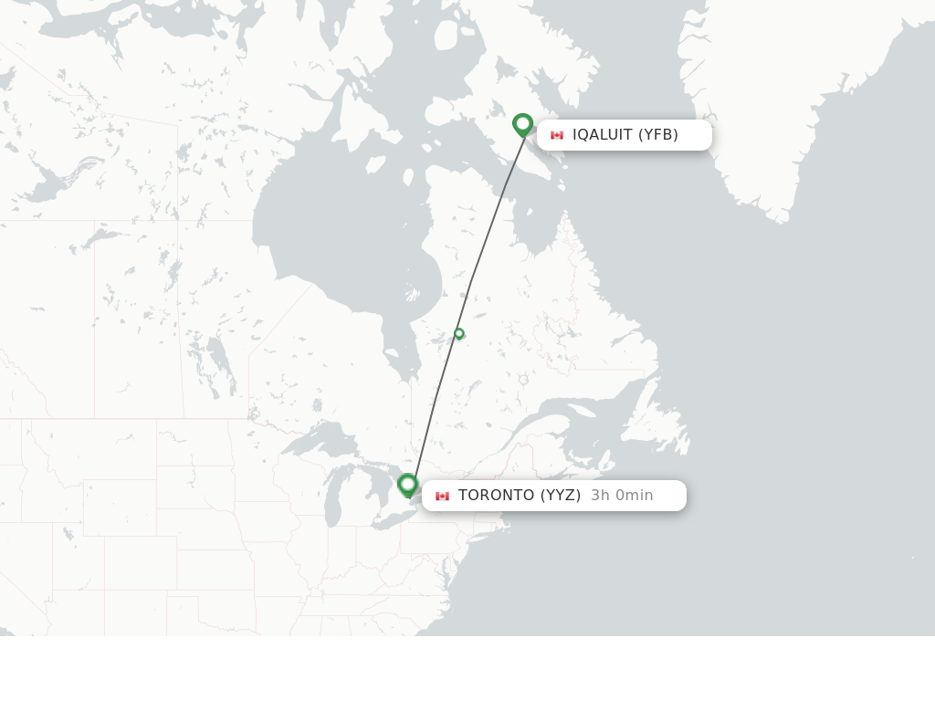Flights from Iqaluit to Toronto route map
