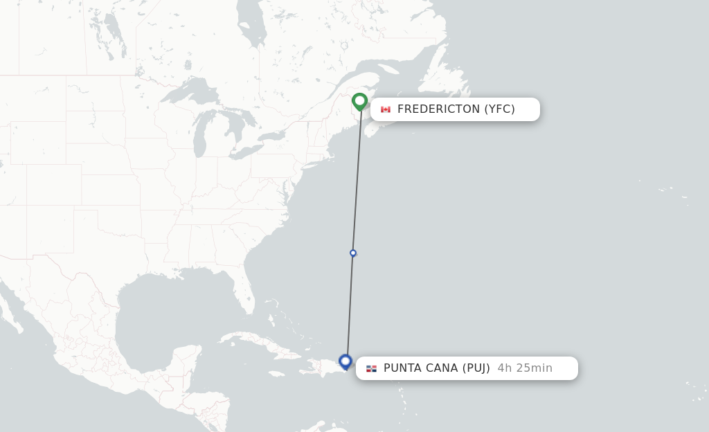 Flights from Fredericton to Punta Cana route map