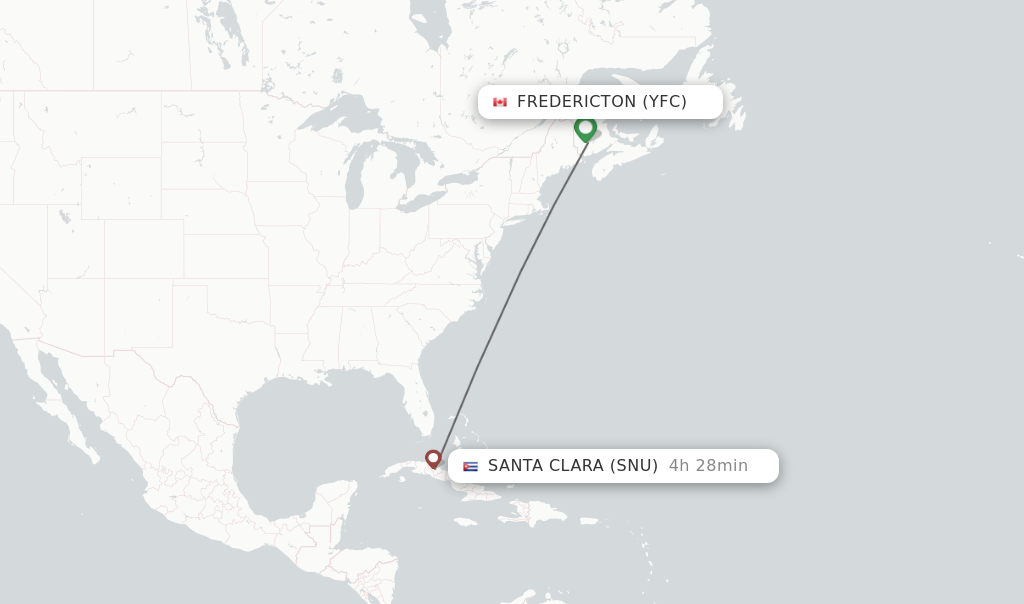 Flights from Fredericton to Santa Clara route map