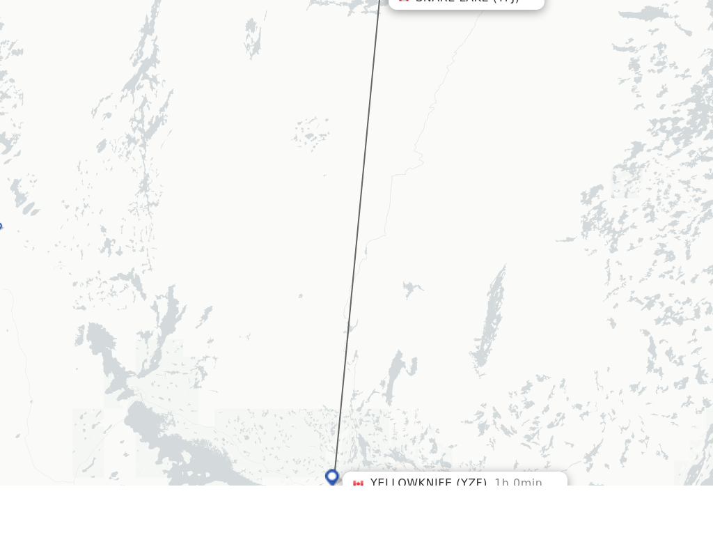 Flights from Snare Lake to Yellowknife route map