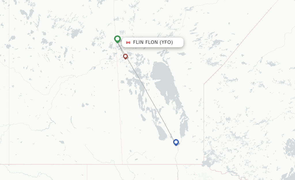 Route map with flights from Flin Flon with Calm Air International
