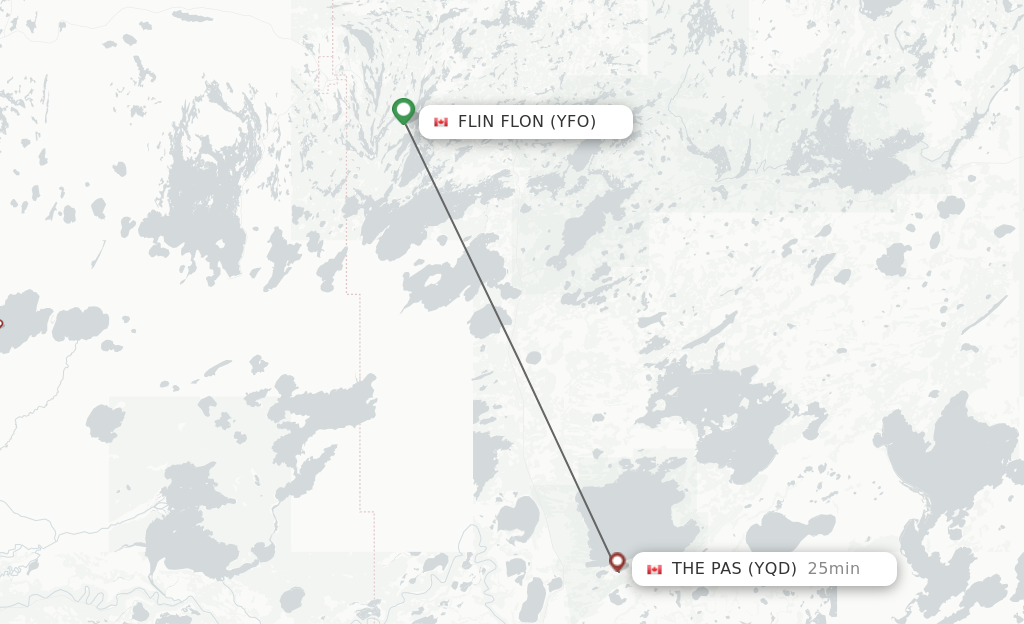 Flights from Flin Flon to The Pas route map
