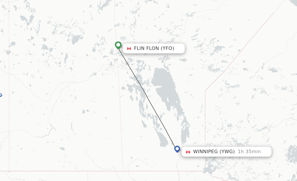 Flights from Flin Flon to Winnipeg route map