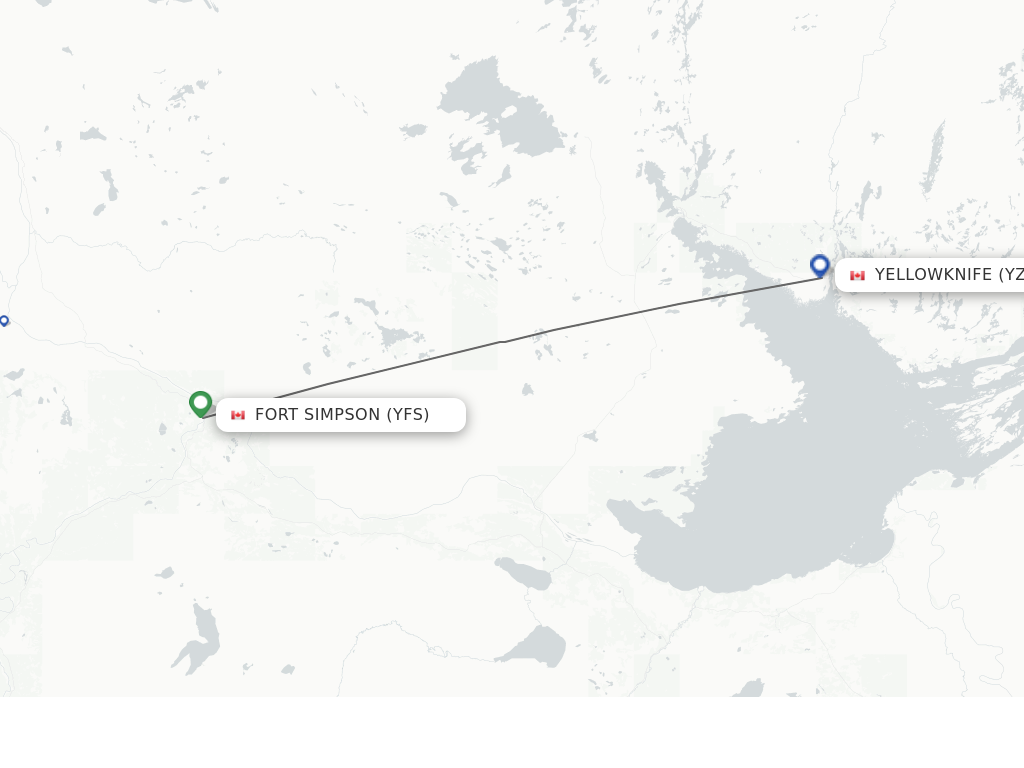 Flights from Fort Simpson to Yellowknife route map