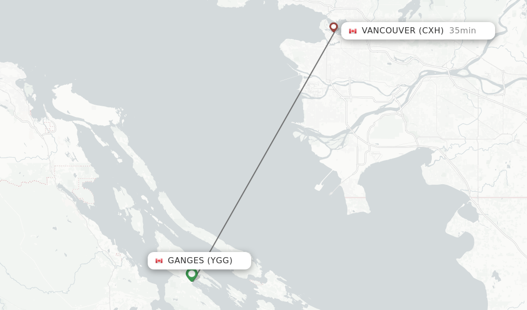 Flights from Ganges to Vancouver route map