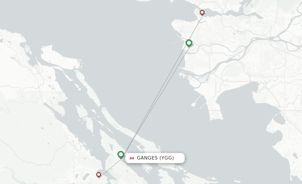 Route map with flights from Ganges with Harbour Air