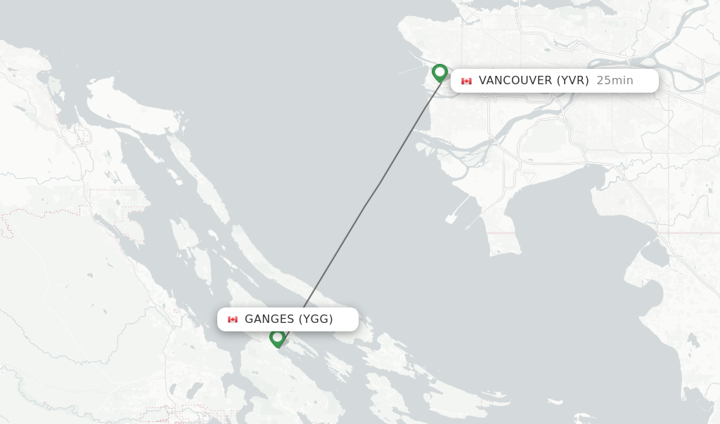 Flights from Ganges to Vancouver route map