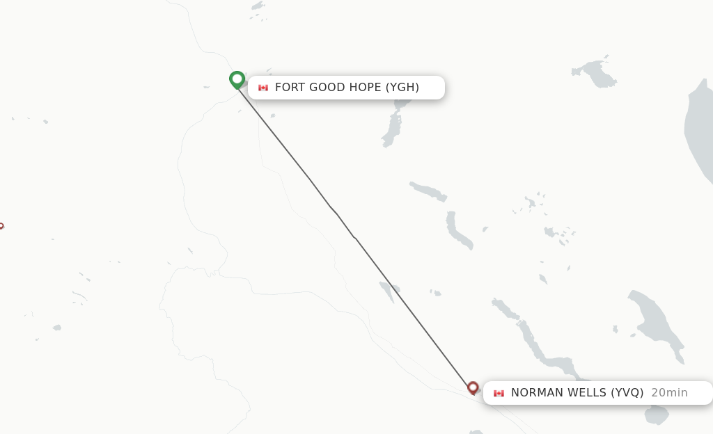 Flights from Fort Good Hope to Norman Wells route map
