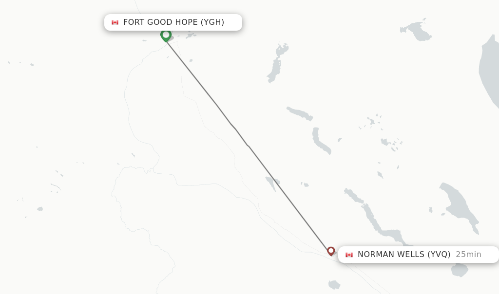 Flights from Fort Good Hope to Norman Wells route map