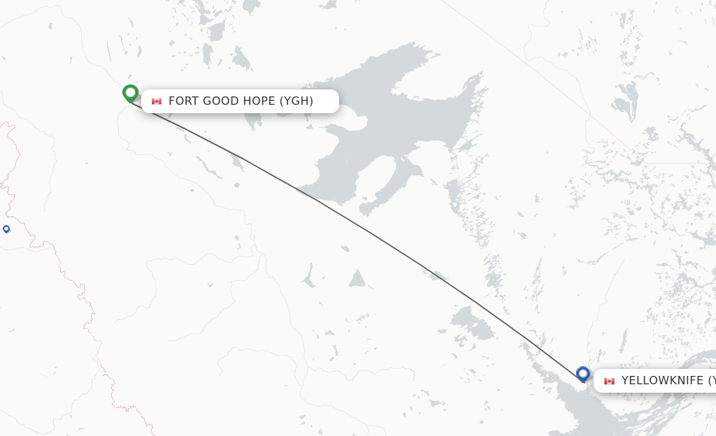 Flights from Fort Good Hope to Yellowknife route map